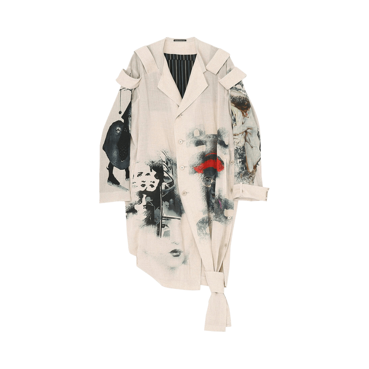 Yohji Yamamoto Patterned Double Jacket With Shoulder Epaulettes 'White/Black'