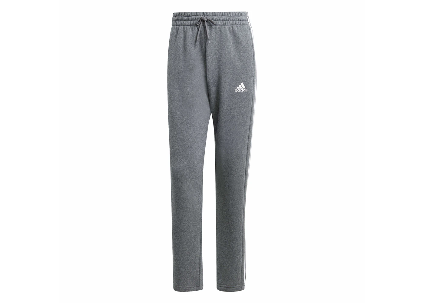 adidas Essentials 3-Stripes Open Hem Fleece Pants Dark Grey Heather