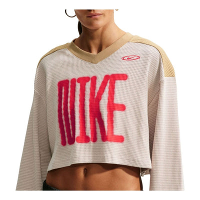 (WMNS) Nike Sportswear Oversized Cropped Jersey 'Cream II Parachute Beige University Red'