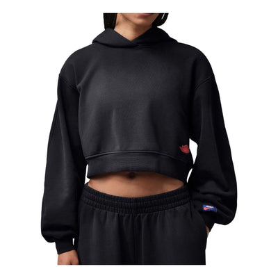(WMNS) Air Jordan Flight Fleece Mid Layer Cropped Hoodie 'Black University Red'