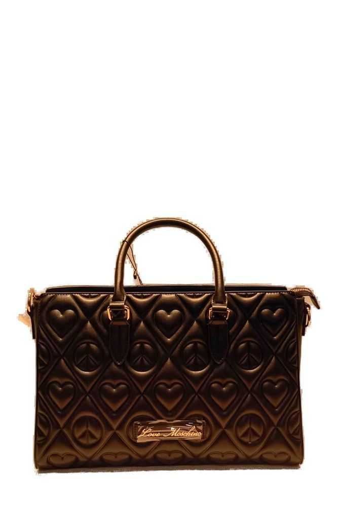 Love Moschino Quilted Logo Plaque Tote Bag