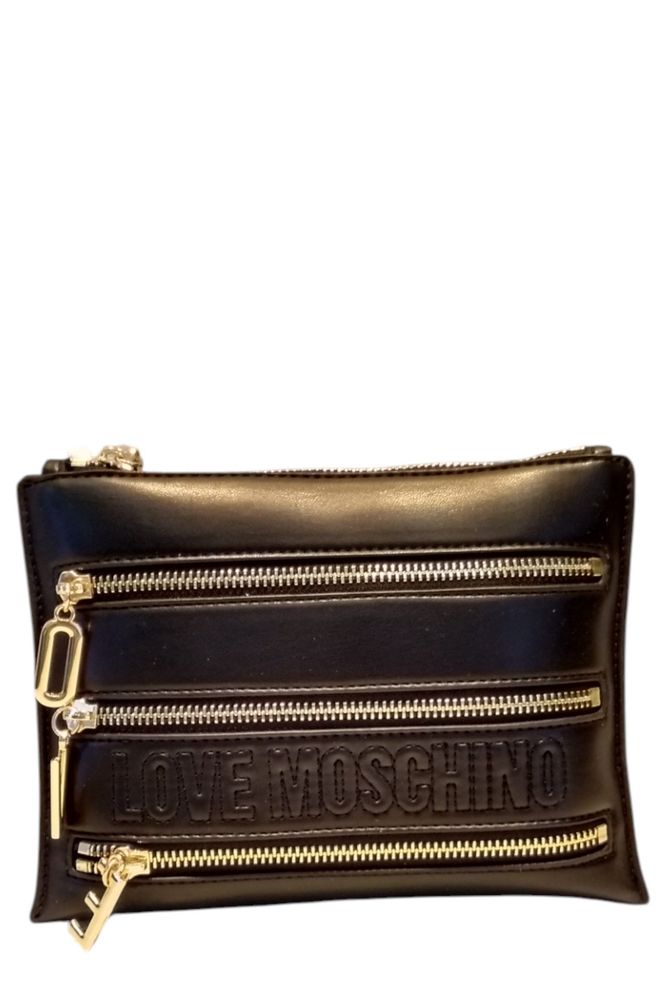 Love Moschino Logo Stitched Zipped Clutch Bag