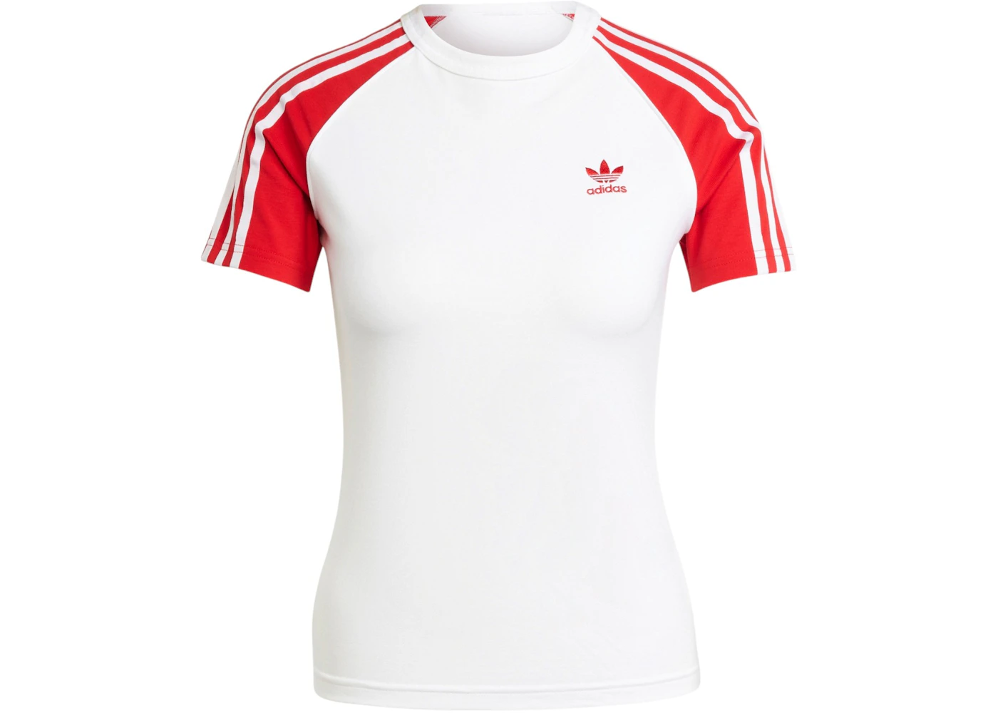 adidas Women's Adicolor 3-Stripes Raglan Slim T-Shirt White/Better Scarlet