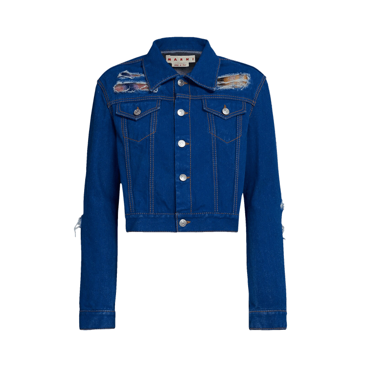 Marni Cropped Mohair Denim Jacket 'Illusion Blue'