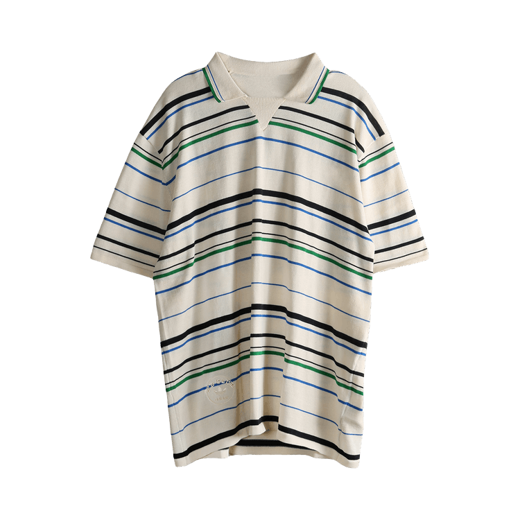 adidas x Wales Bonner Knit Polo T-Shirt 'Wonder White/Green/Blue Bird/Night Indigo'