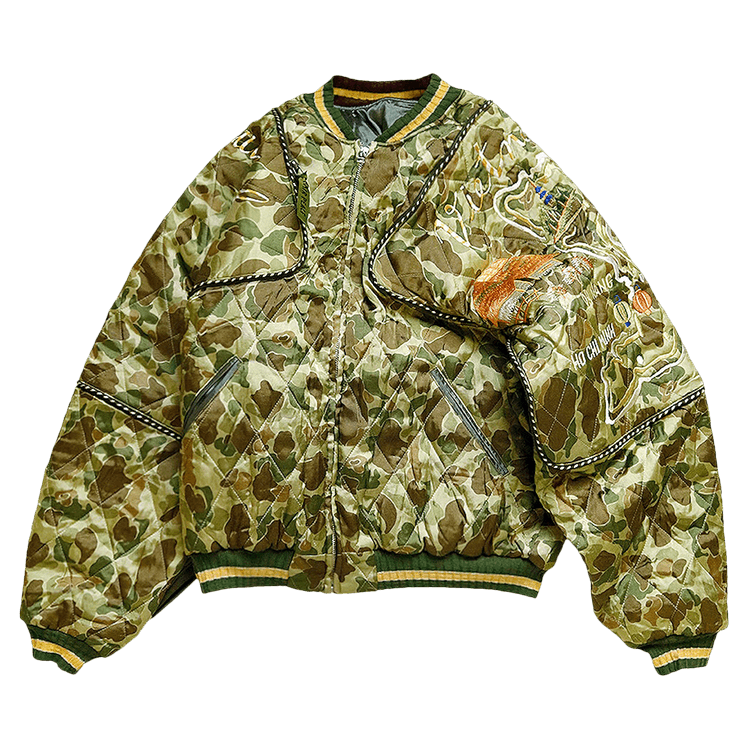 Kapital Rayon Satin Quilting Camo Sham Bomber Jacket (Beautiful Vietnam) 'Khaki'