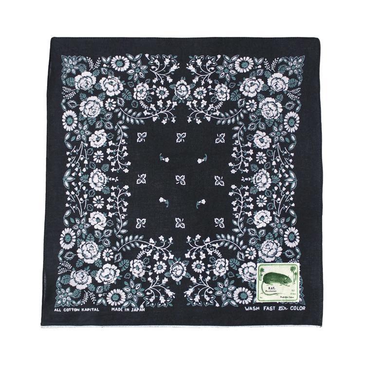 Kapital Fastcolor Selvedge Bandana (Churchill Garden) 'Black'
