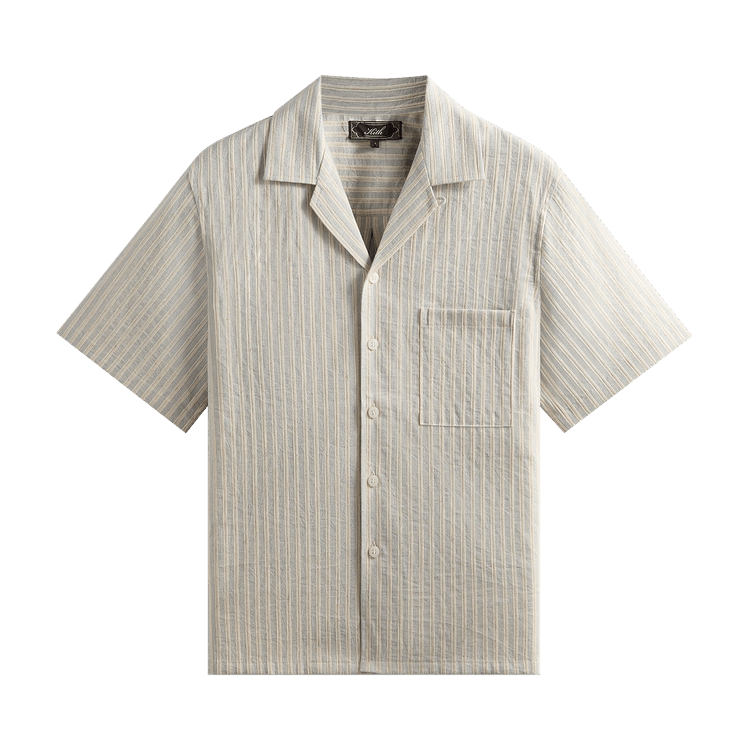 Kith Neon Slub Stripe Cropped Beckham Camp Collar Shirt 'Sandrift'