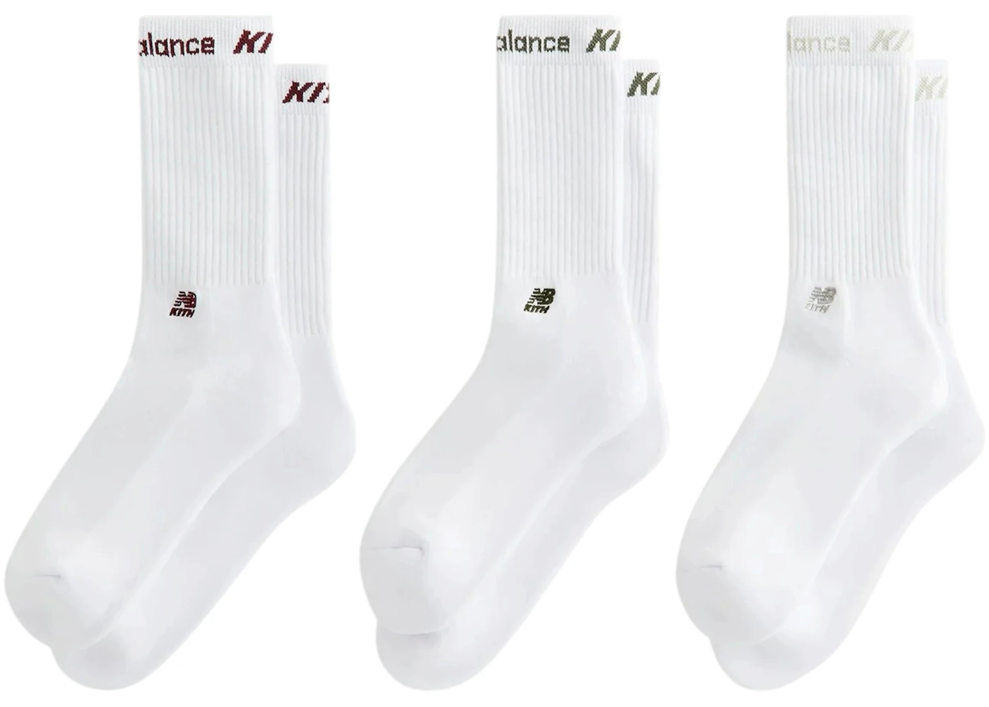 Kith x New Balance Contrast Cuff 3-Pack Crew Socks White