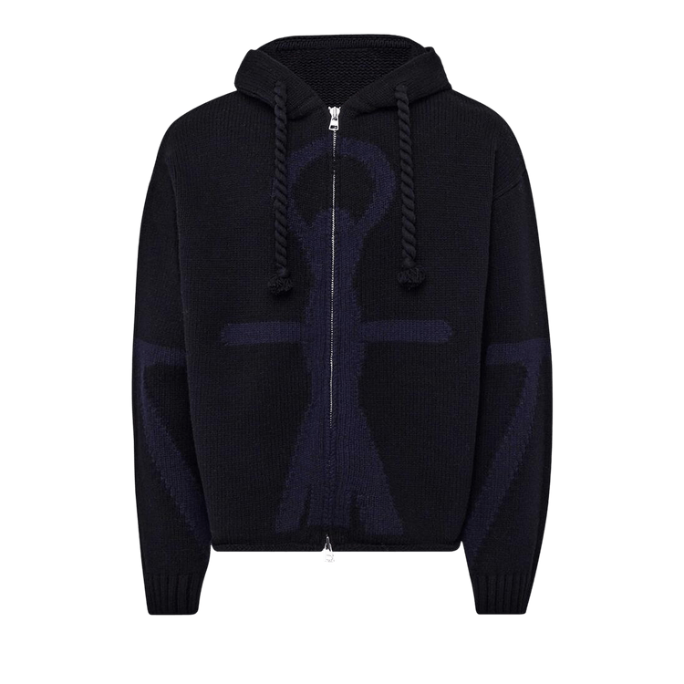 JW Anderson Zip Up Anchor Hoodie 'Black/Navy'