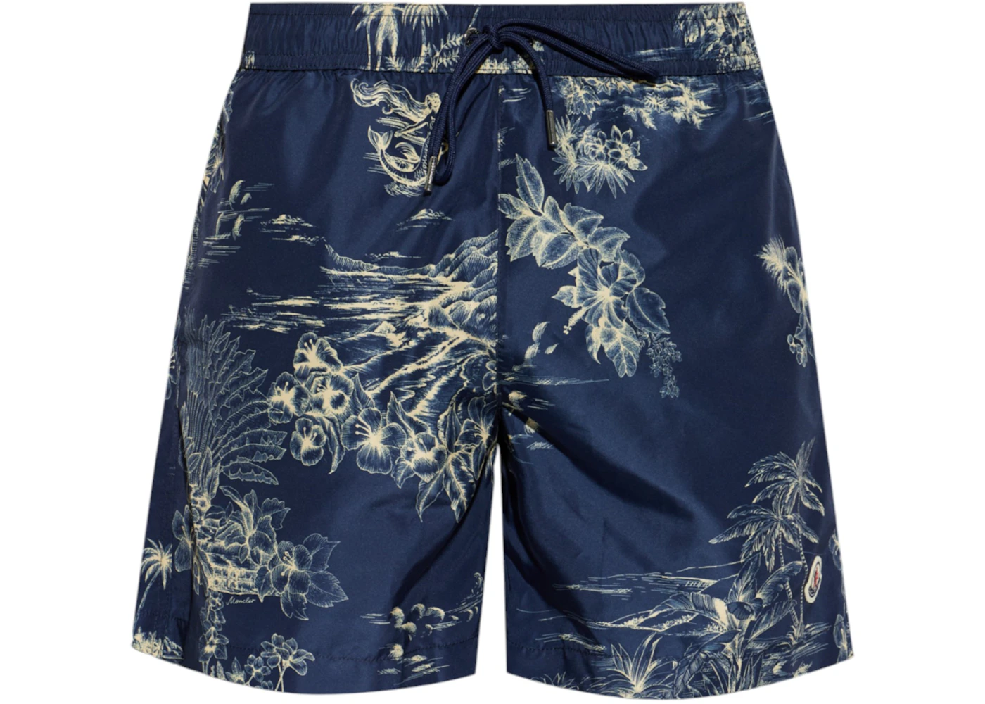 Moncler Navy Blue Floral Print Swim Shorts Navy