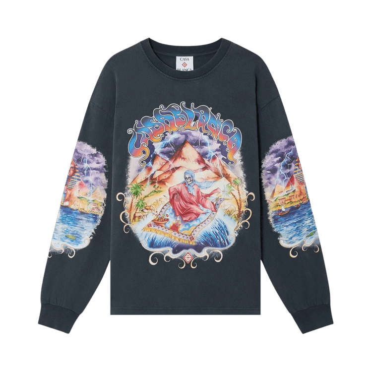 Casablanca Eveil Ancestral Washed Long Sleeve Tee 'Washed Dark Navy'
