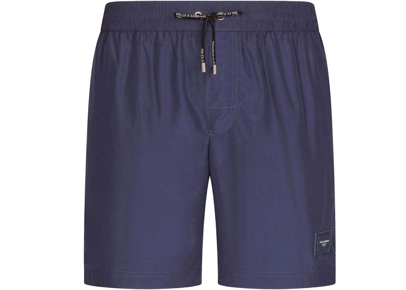 Dolce & Gabbana Mid Length Branded Plate Swim Trunks Blue