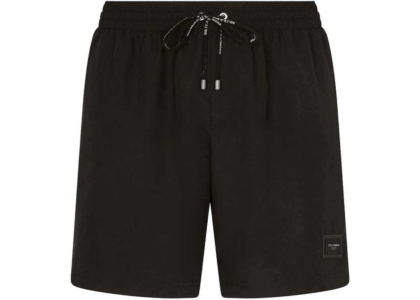 Dolce & Gabbana Mid Length Branded Plate Swim Trunks Black