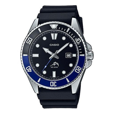 Men's CASIO Waterproof Quartz Luminous Pointer Calendar Blue 44mm Resin Strap Watch Mens Black Analog