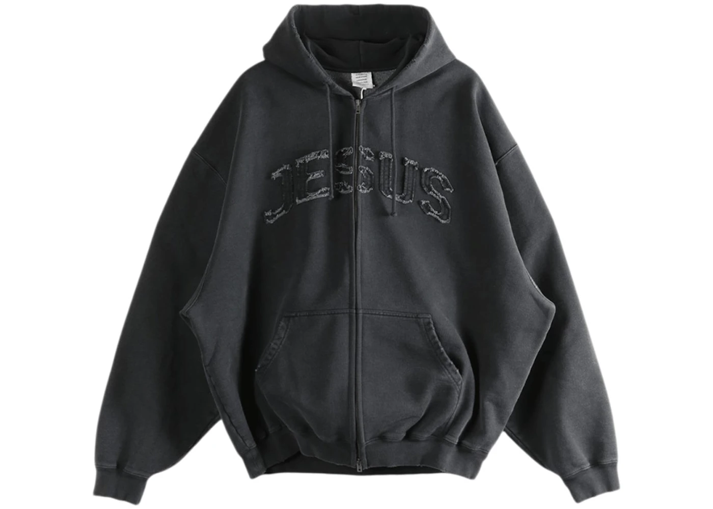 Vetements Jesus Christ Zip-Up Hoodie Washed-Out Black