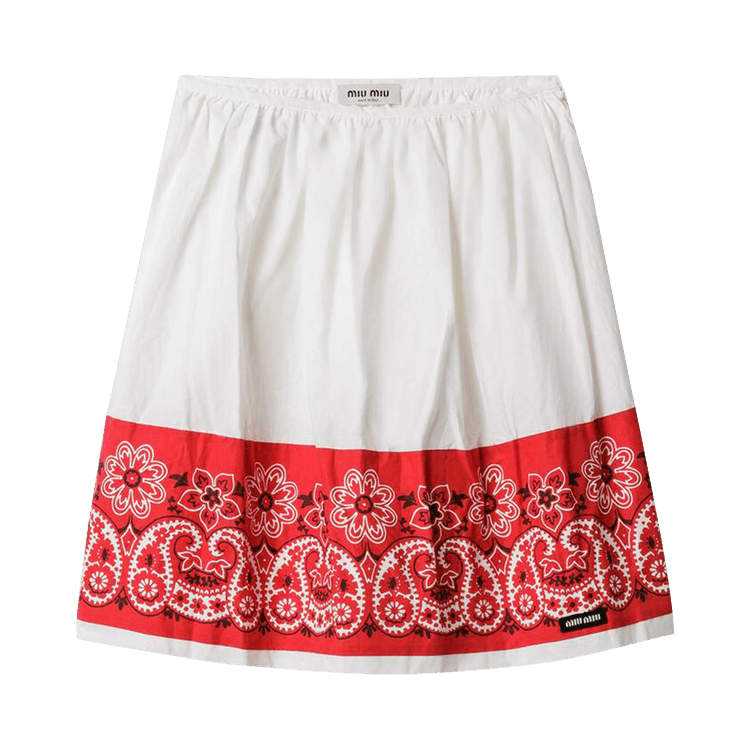 Miu Miu Slubbed Poplin Skirt 'Bianco/Rosso'