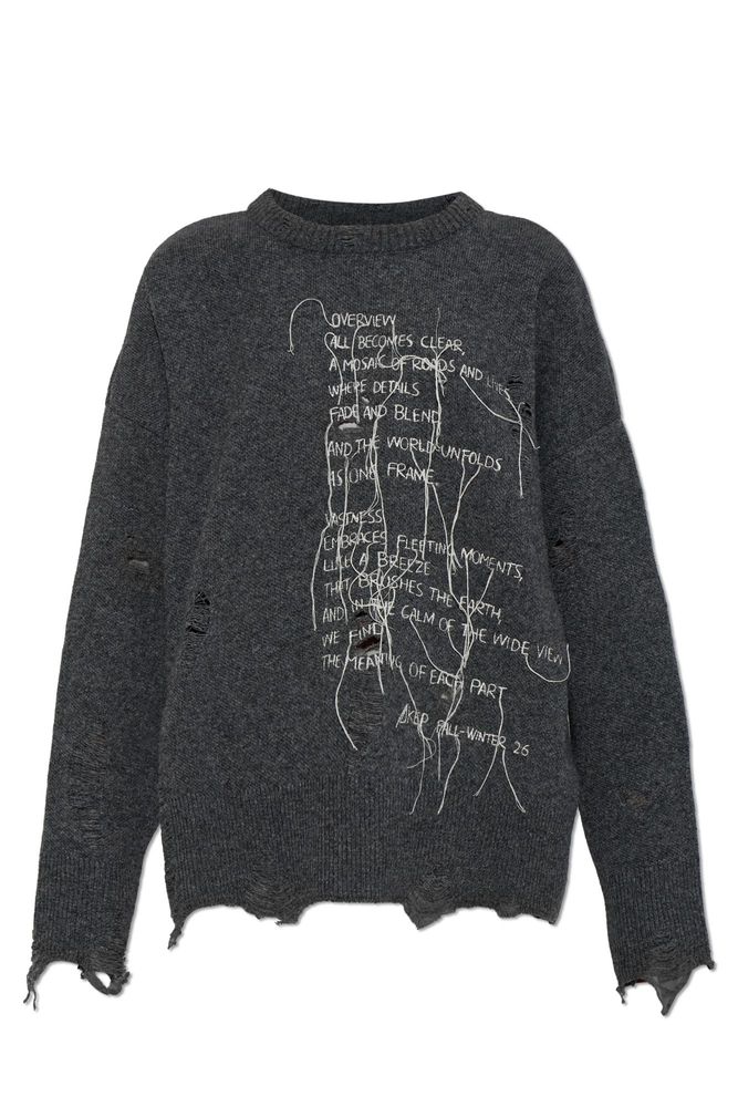 Akep Distressed Embroidered Knitted Sweater