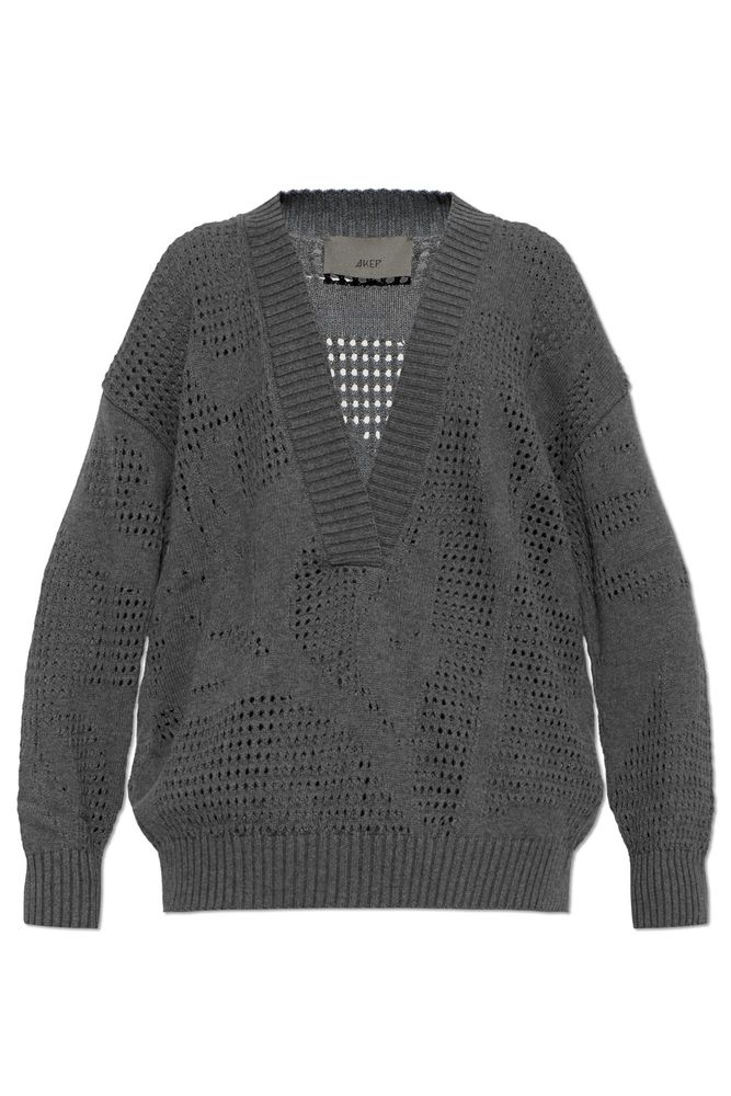 Akep Open-Knit V-Neck Knitted Sweater