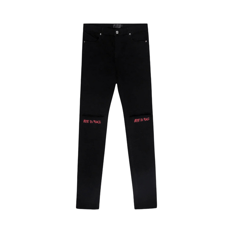 RtA Bryant Skinny Jeans 'Black Red Rest In Peace'