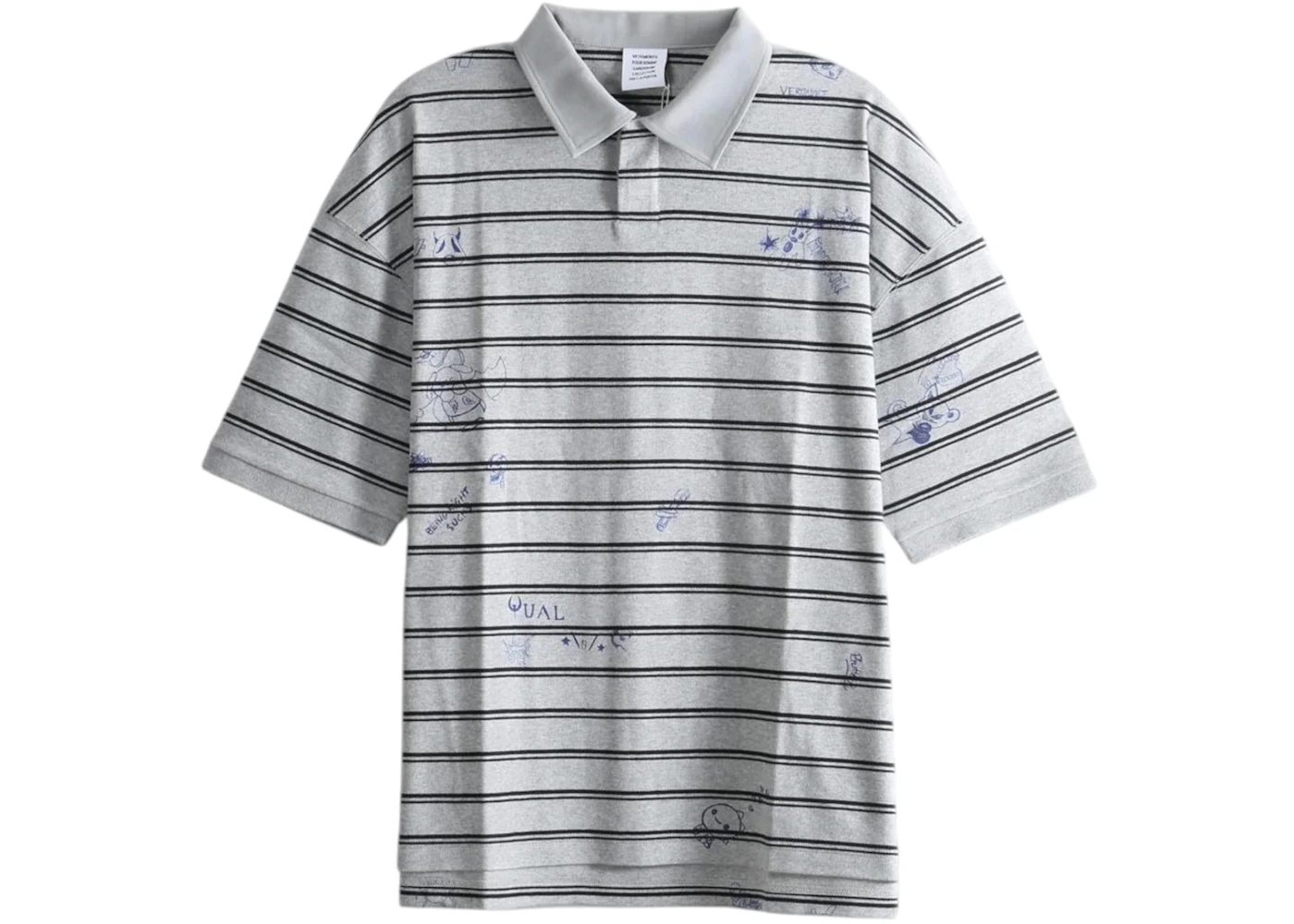 Vetements Scribbled Polo Grey Melange/Black Stripes