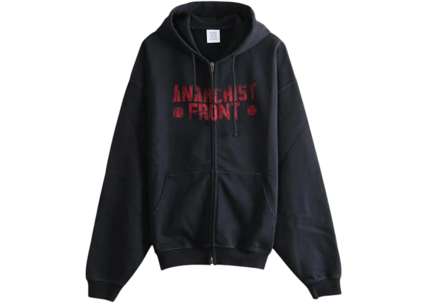 Vetements Anarchist Front Zip-Up Hoodie Washed Black