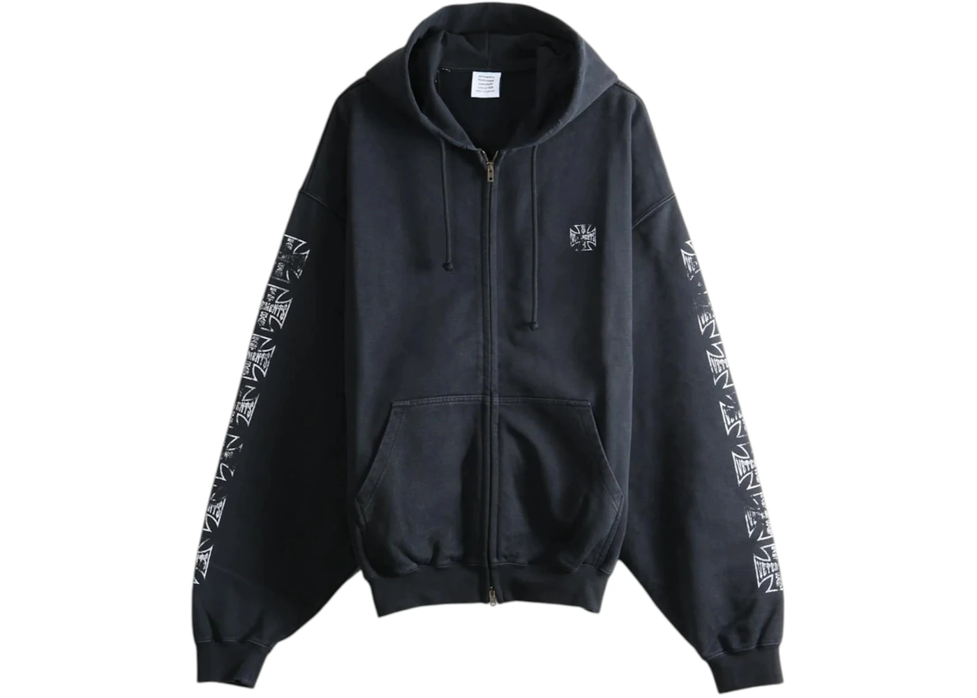 Vetements Biker Cross Sleeves Zip-Up Hoodie Black