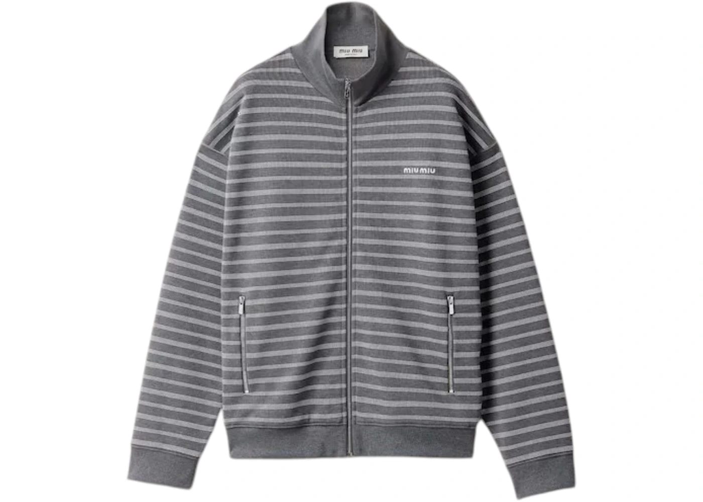 Miu Miu Women's Felpa Righe Collo Alto Sweater Grigio/Bianco