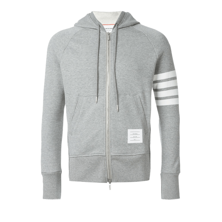 Thom Browne Classic Full Zip Hoodie In Classic Loopback with Engineered 4 Bar 'Light Grey'