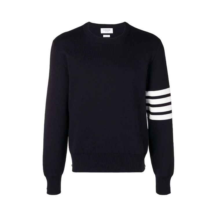 Thom Browne Milano Stitch Crew Neck Pullover In Cotton Crepe 'Navy'