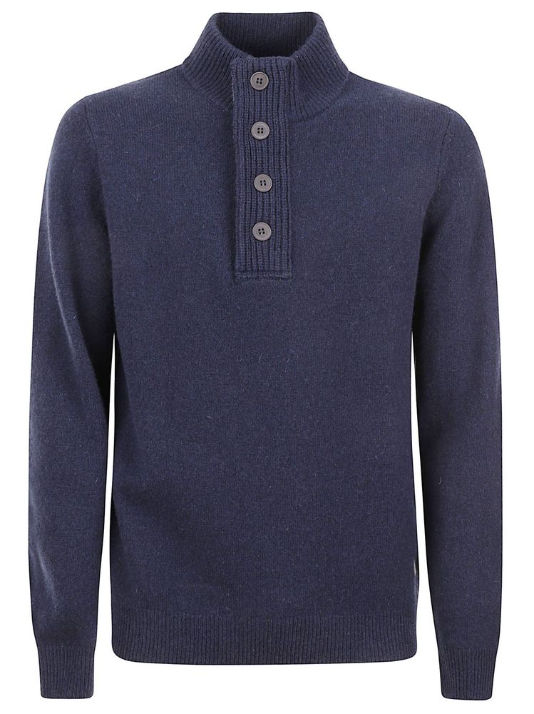Barbour Button-Neck Elbow-Patch Knitted Sweater