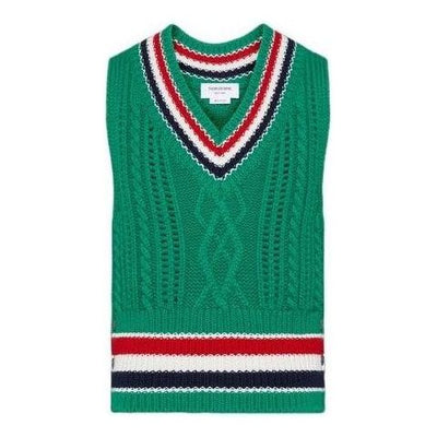 THOM BROWNE Chunky Cashmere Rwb Stripe Vest 'Green'