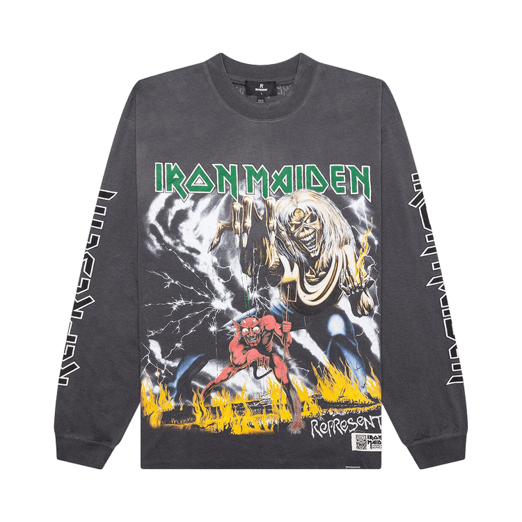 Represent Clo x Iron Maiden Number Of The Beast Long-Sleeve Tee 'Sunfade Grey'