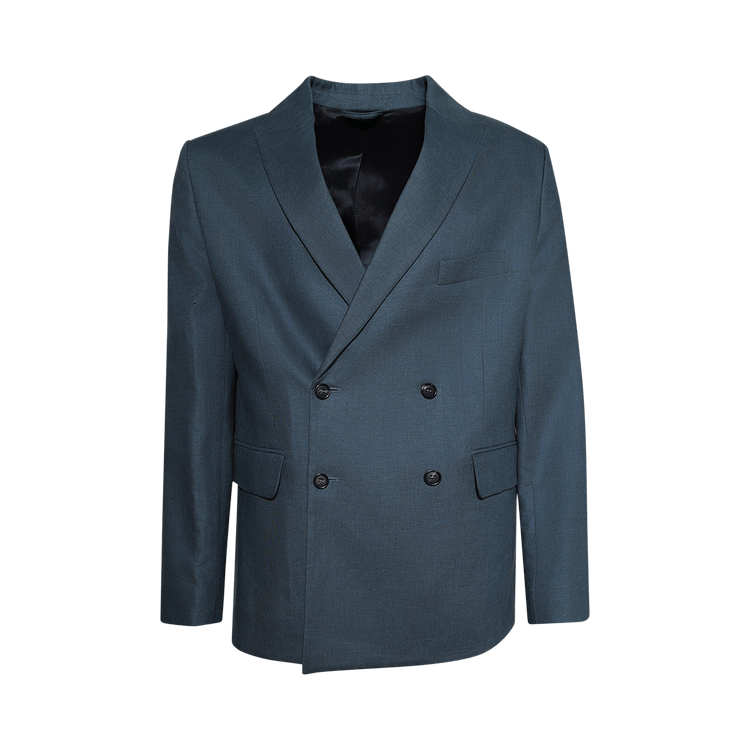 Bode Lightweight Linen Double-Breasted Suit Jacket 'Teal'