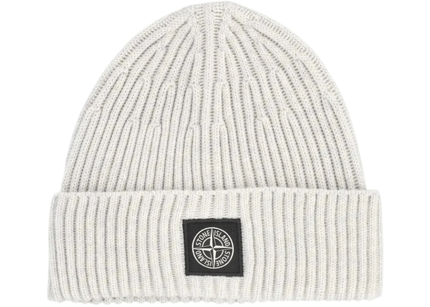 Stone Island N100002 Compass Logo Patch Ribbed Knit Beanie Sand Melange