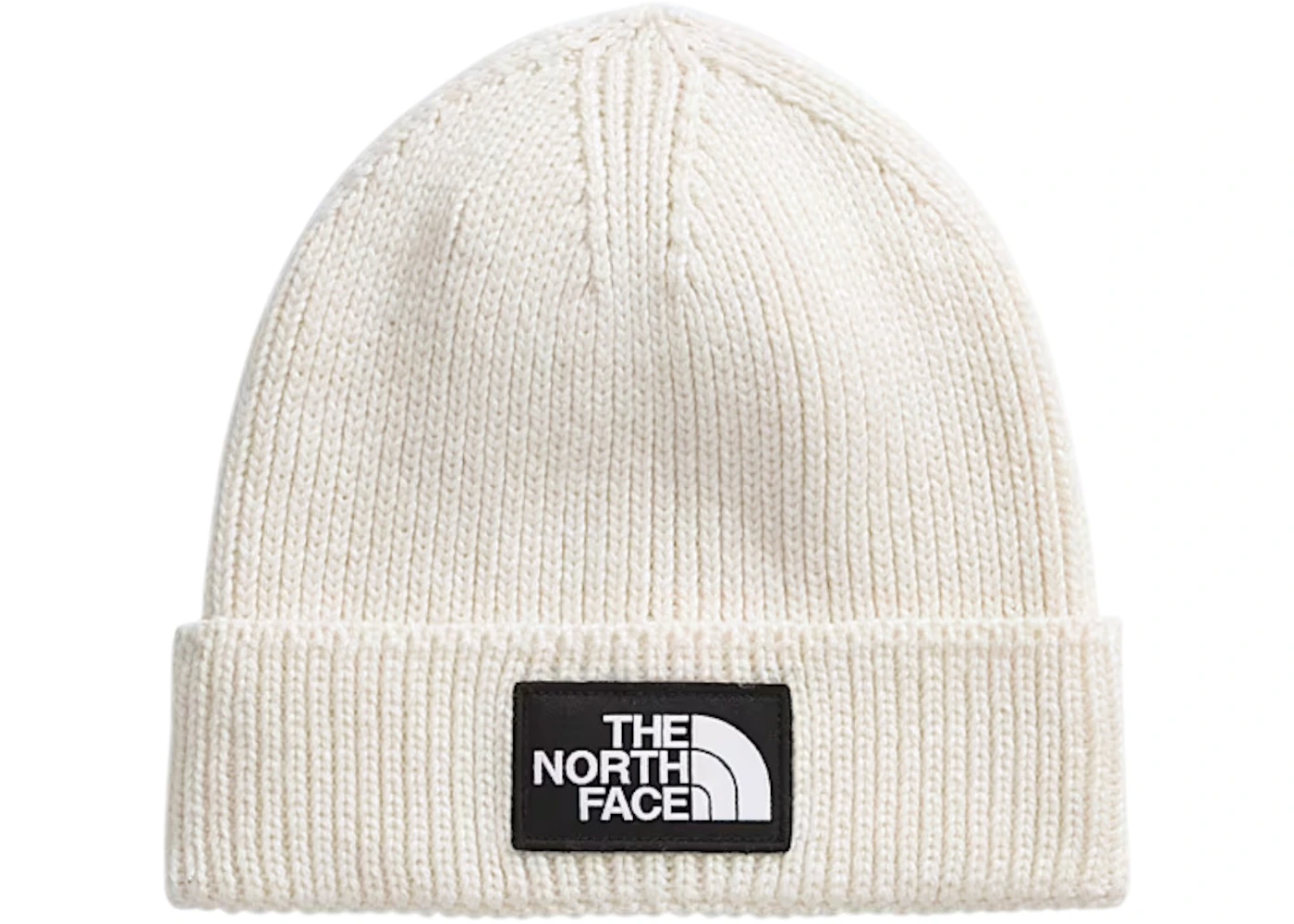 The North Face TNF Logo Box Cuffed Beanie White Dune