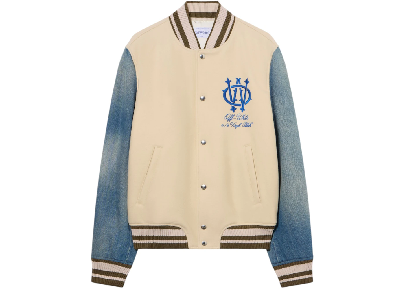 OFF-WHITE Gothic Wool Denim Varsity Jacket Frozen Dew/Nautical Blue