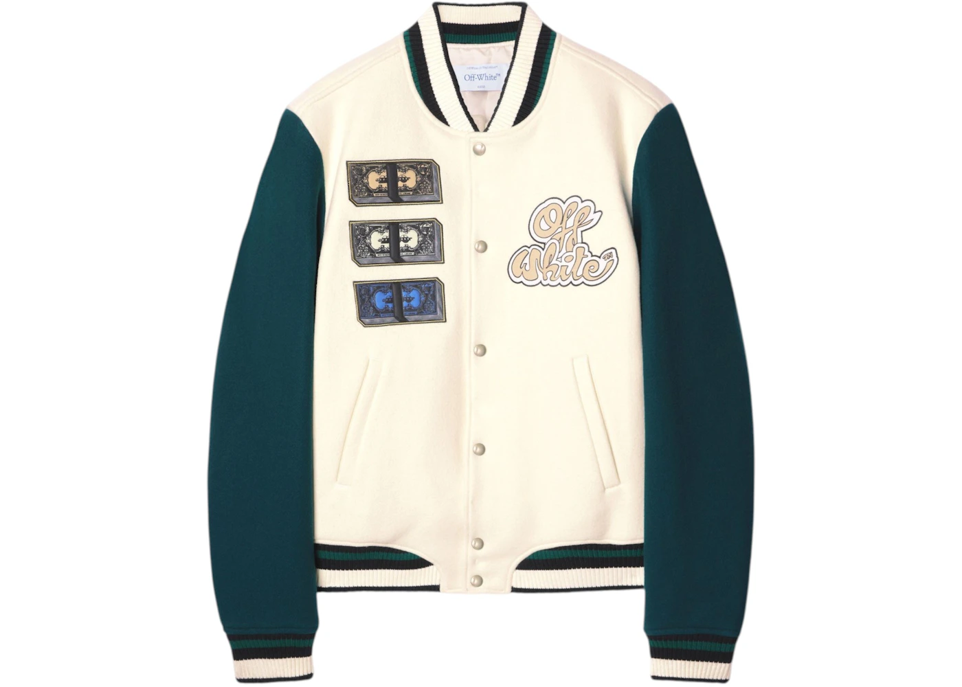 OFF-WHITE Cash Wool Reg Varsity Jacket White