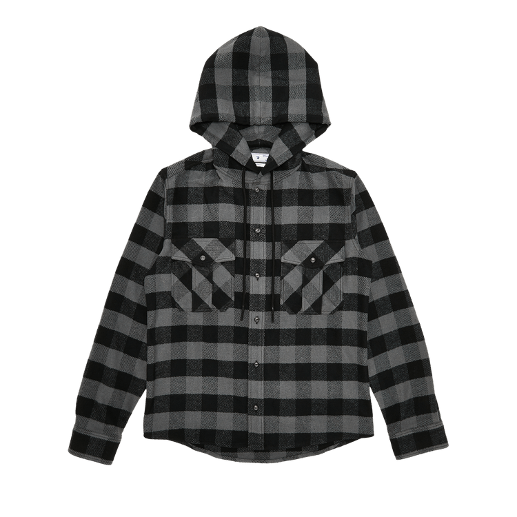 Off-White Arrow Hooded Flannel Shirt 'Light Grey'