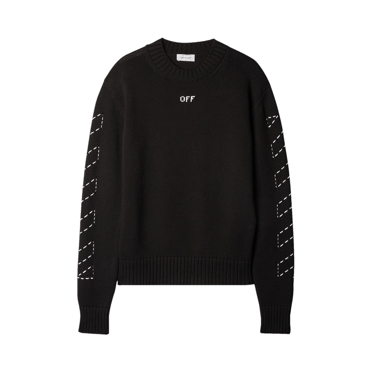 Off-White Stitch Arrow Diags Knit Crewneck 'Black/White'