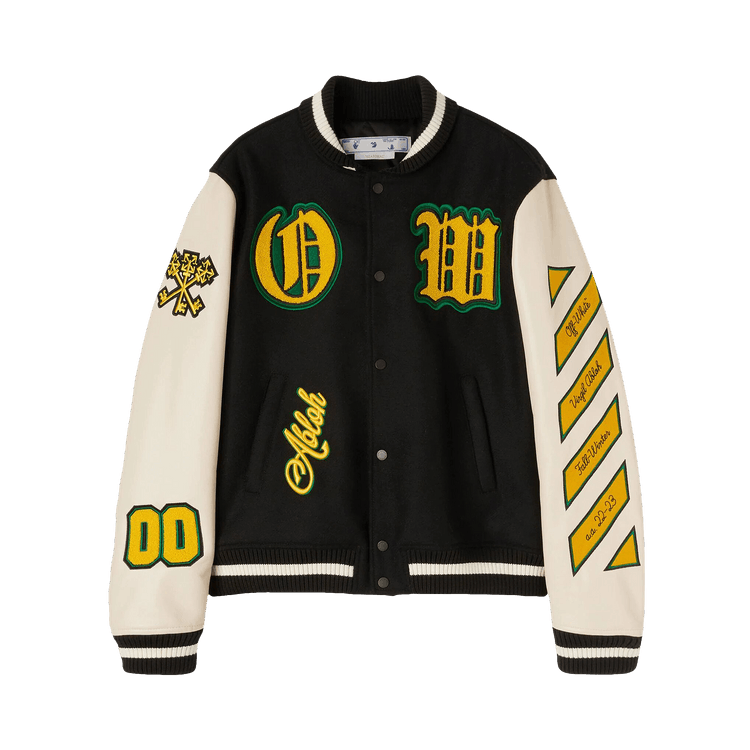 Off-White Graphics Leather Varsity 'Black/Yellow'
