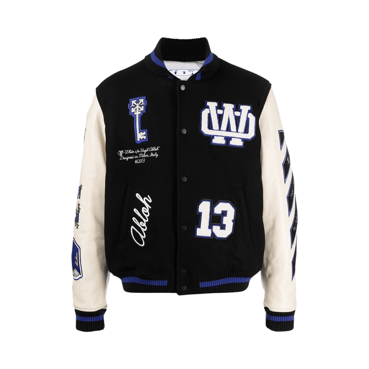Off-White Patch Detail Bomber Jacket 'Black/Blue'