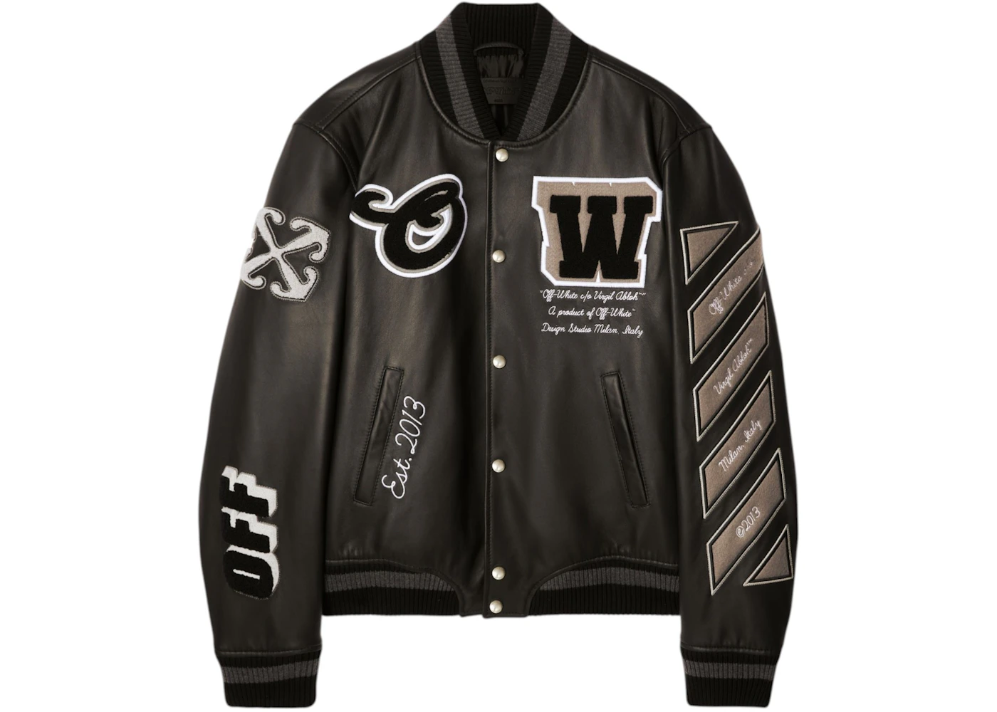 OFF-WHITE Full Leather Varsity Jacket Black
