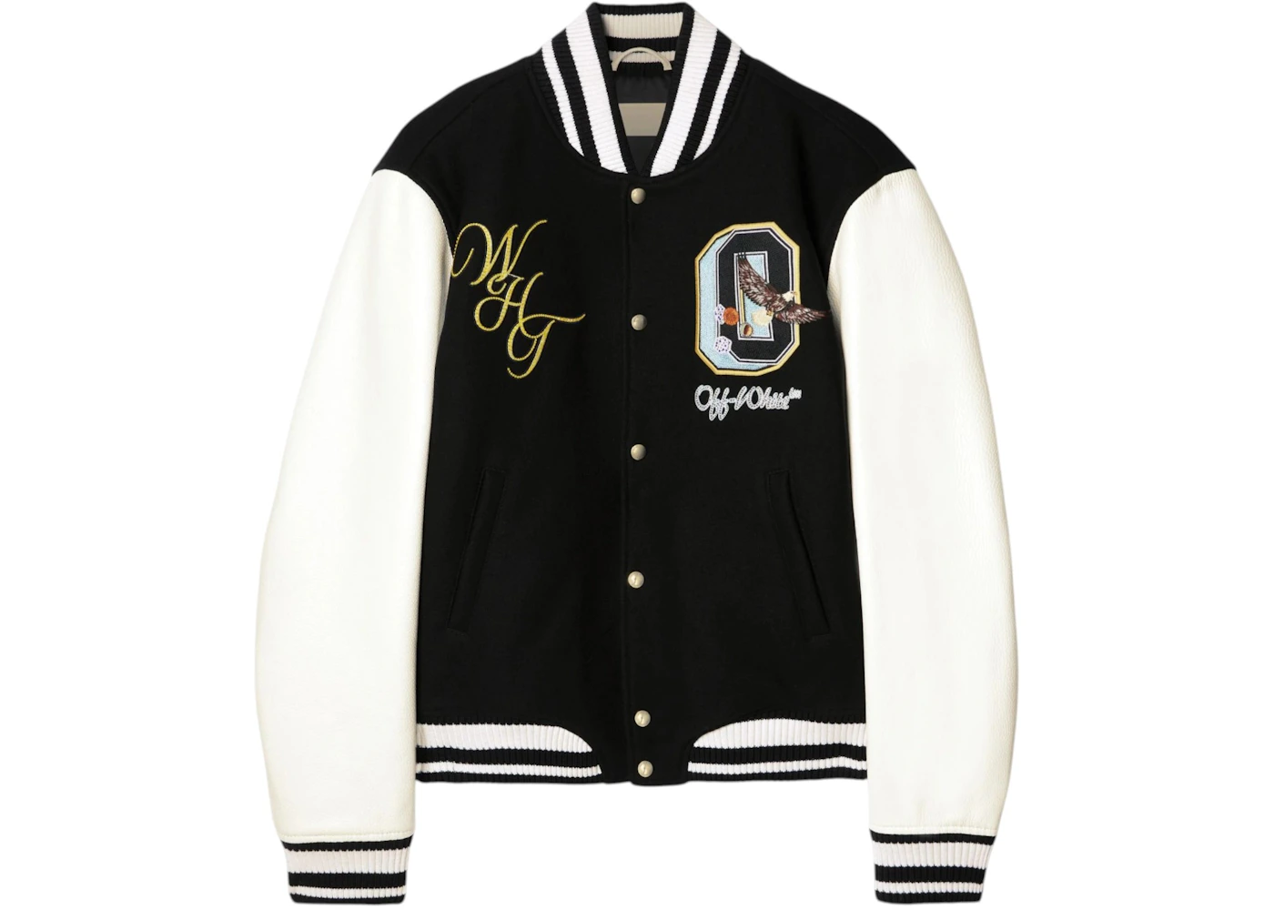 OFF-WHITE Fresco Oval Lea Wool Varsity Jacket Black