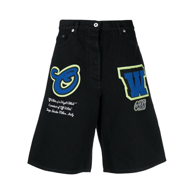 Off-White Patch Wide Leg Denim Shorts 'Black/Blue'