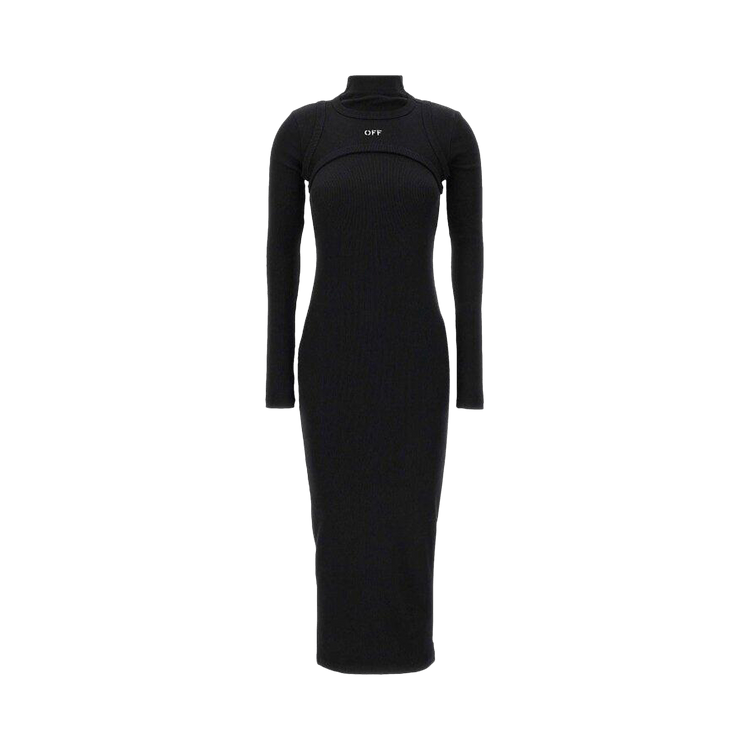 Off-White Off Stamp Ribbed Midi Dress 'Black'