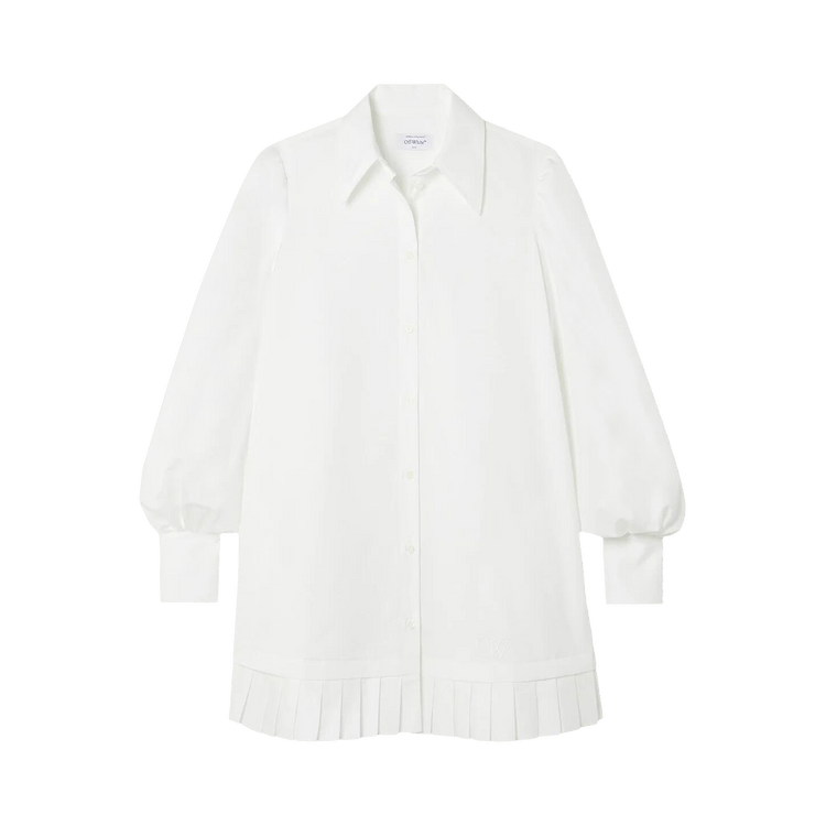 Off-White Poplin Pleat Shirt Dress 'White'