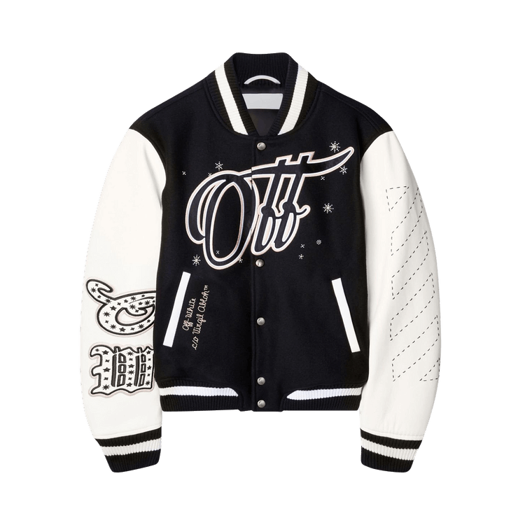 Off-White Embroidered Bling Stars Varsity Jacket 'Black/Off-White'