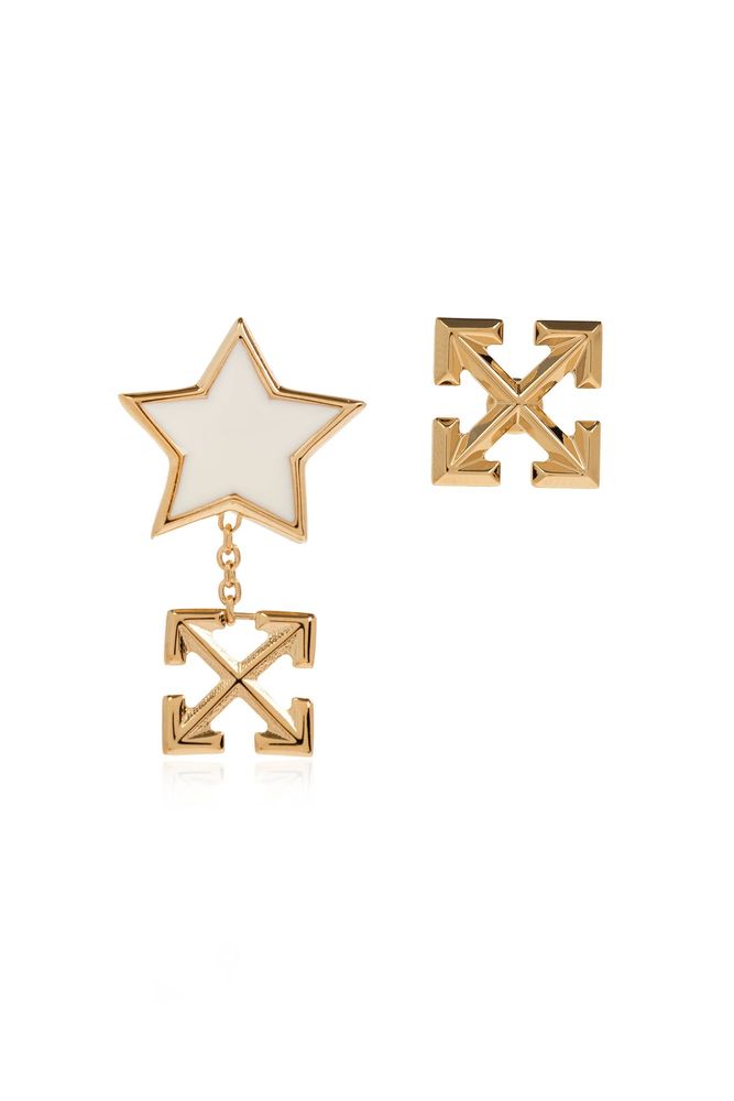 Off-White Logo Engraved Asymmetric Earrings
