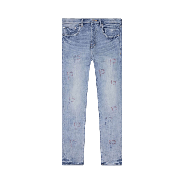 PURPLE BRAND Embroidery Punch P Plaid Jeans 'Light Indigo'